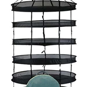 HORTIPOTS Herb Drying Rack 360 Degree Access 3 Feet Clip Adjustable Center Support Straps NO Sagging Fine Mesh Netting (Heavy Duty Clips 3FT)