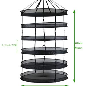 HORTIPOTS Herb Drying Rack 360 Degree Access 3 Feet Clip Adjustable Center Support Straps NO Sagging Fine Mesh Netting (Heavy Duty Clips 3FT)