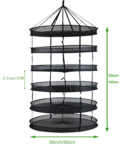 HORTIPOTS Herb Drying Rack 360 Degree Access 3 Feet Clip Adjustable Center Support Straps NO Sagging Fine Mesh Netting (Heavy Duty Clips 3FT)