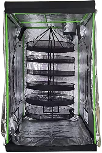 HORTIPOTS Herb Drying Rack 360 Degree Access 3 Feet Clip Adjustable Center Support Straps NO Sagging Fine Mesh Netting (Heavy Duty Clips 3FT)