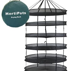 HORTIPOTS Herb Drying Rack 360 Degree Access 3 Feet Clip Adjustable Center Support Straps NO Sagging Fine Mesh Netting (Heavy Duty Clips 3FT)