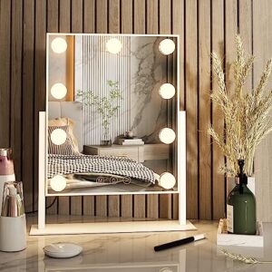 zl zeling vanity mirror with lights,tabletop makeup mirror with 9 led lights smart touch control 3 colors light 360°rotation