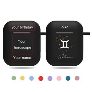 custom constellation name compatible with apple 2 & 1 liquid silicone wireless headphone airpods cover wireless headphone compartment cover, personalized couple gift (style 1)