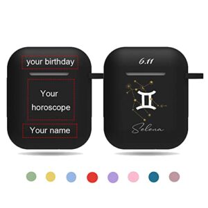 Custom Constellation Name Compatible with Apple 2 & 1 Liquid Silicone Wireless Headphone Airpods Cover Wireless Headphone Compartment Cover, Personalized Couple Gift (Style 1)