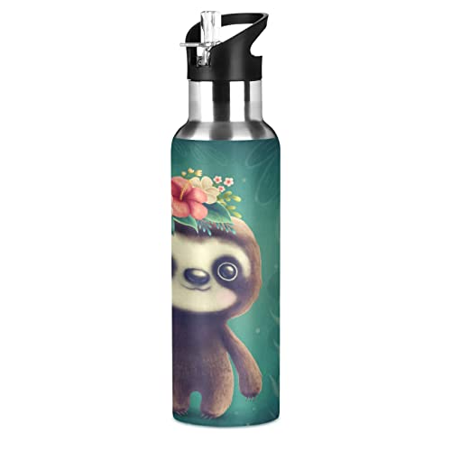 senya Water Bottle Stainless Steel with Straw Lid Kids Thermos Bottle Water Flask for Sport Office Gym Outdoor School 20 oz (Sloth Garland)