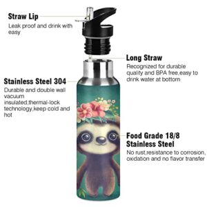 senya Water Bottle Stainless Steel with Straw Lid Kids Thermos Bottle Water Flask for Sport Office Gym Outdoor School 20 oz (Sloth Garland)