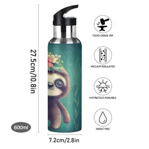 senya Water Bottle Stainless Steel with Straw Lid Kids Thermos Bottle Water Flask for Sport Office Gym Outdoor School 20 oz (Sloth Garland)