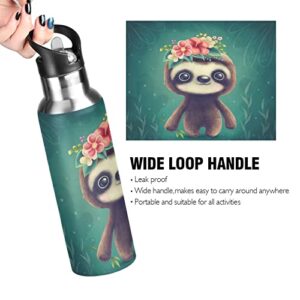 senya Water Bottle Stainless Steel with Straw Lid Kids Thermos Bottle Water Flask for Sport Office Gym Outdoor School 20 oz (Sloth Garland)