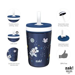 Zak Designs Disney Mickey Mouse Kelso Tumbler Set, Leak-Proof Screw-On Lid with Straw, Bundle for Kids Includes Plastic and Stainless Steel Cups with Bonus Sipper (3pc Set, Non-BPA)15 fl oz.