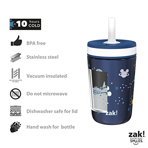 Zak Designs Disney Mickey Mouse Kelso Tumbler Set, Leak-Proof Screw-On Lid with Straw, Bundle for Kids Includes Plastic and Stainless Steel Cups with Bonus Sipper (3pc Set, Non-BPA)15 fl oz.