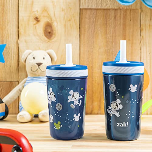 Zak Designs Disney Mickey Mouse Kelso Tumbler Set, Leak-Proof Screw-On Lid with Straw, Bundle for Kids Includes Plastic and Stainless Steel Cups with Bonus Sipper (3pc Set, Non-BPA)15 fl oz.