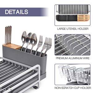 TOOLF Dish Rack and Drainboard Set, Extend Large Dish Drying Rack with Swivel Spout for Kitchen Counter or Sink, Expandable Dish Drainer Rack with Utensil Holder and Cup Holder (Expandable)