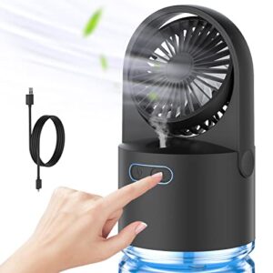 kecyceyn desk fan, small cooling misting fan with large water tank and 7 colorful nightlight, 3 speeds rechargeable with 2000mah battery powered personal fan for outdoors, office, home(black)