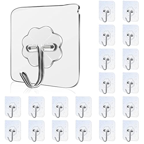 SUF Adhesive Hooks Kitchen Wall Hooks- 20 Packs Heavy Duty 13.2lb(Max)Coat and Towel Adhesive Hooks,Wall Hangers Waterproof and Oilproof for Bathroom,Kitchen and Home Sticky Hooks