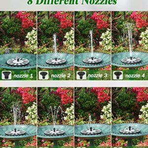 ZOLOCHEL Solar Fountain Pump Upgraded 100% Glass Covered, Outdoor Solar Powered Bird Bath Water Fountains with 8 Nozzles & 4 Fixers for Garden, Pond, Pool, Fish Tank Decoration - No Battery Needed