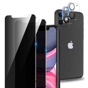 2 pack iphone 11 privacy screen protector with 2 pack iphone 11 camera lens protector, anti spy 9h hardness tempered glass privacy screen iphone 11, bubble free easy installation 6.1 inch [2+2 pack]