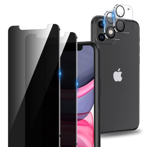 2 Pack iPhone 11 Privacy Screen Protector with 2 Pack iPhone 11 Camera Lens Protector, Anti Spy 9H Hardness Tempered Glass Privacy Screen iPhone 11, Bubble Free Easy Installation 6.1 Inch [2+2 Pack]