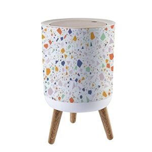 round trash can with press lid terrazzo seamless repeat bright colors on white thousands of random small garbage can trash bin dog-proof trash can wooden legs waste bin wastebasket 7l/1.8 gallon