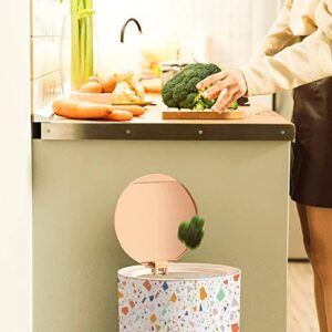 Round Trash Can with Press Lid Terrazzo Seamless Repeat Bright colors on white Thousands of random Small Garbage Can Trash Bin Dog-proof Trash Can Wooden Legs Waste Bin Wastebasket 7L/1.8 Gallon