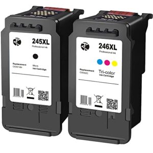 kongtenbuy- 245xl 246xl ink cartridge replacement for canon ink cartridge 245&246 245xl 246xl combo pack pg-245xl cl-246xl pg-243 cl-244 for canon pixma mx492 mx490 mg2522 mg2920 (1black 1tri color)
