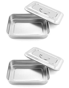qwork medical stainless steel instrument tray organizer holder with lid and handle grip for surgical medical dental instruments, 9.5" x 6.3" x 2", 2 pack