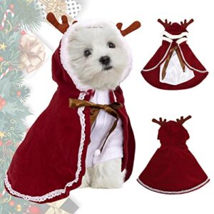 dog christmas costume, nobleza pet santa reindeer cape outfit with elk antlers hat, soft and thick red polar fleece cat xmas cloak clothes for cats and large dogs holiday cosplay party