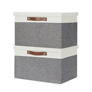 temary collapsible storage bins storage boxes with lid, 2 pack storage baskets with lid decorative storage clothes, toys, organizer bins with handles (white&gray, 15x11x9.5inch)