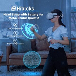 HiBloks Head Strap with Battery for Meta/Oculus Quest 2，5000mAh Power Bank with Elite Strap for Extend 3hrs Playtime, High Speed Charging VR Power, Adjustable Head Strap for Enhanced Support