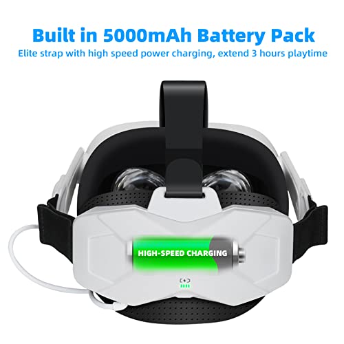 HiBloks Head Strap with Battery for Meta/Oculus Quest 2，5000mAh Power Bank with Elite Strap for Extend 3hrs Playtime, High Speed Charging VR Power, Adjustable Head Strap for Enhanced Support
