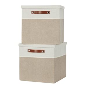 temary fabric storage bins with lids 13 inch storage cubes with lid, decorative foldable storage boxes for clothes, closet organizers (white&khaki, 13x13x13inch)