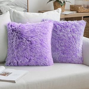 miulee pack of 2 ultra soft fluffy throw pillow covers decorative plush shaggy double-sided faux fur pillow cases cushions covers for sofa bedroom car 20x20 inch purple ombre