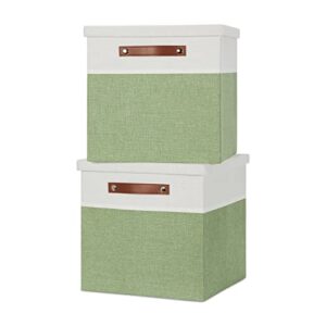 temary fabric storage cubes bins with lids storage baskets 13x13 foldable storage bins cubes boxes, canvas storage bin for shelves, bedroom, nursery, closet (white&green, 13x13x13inch)