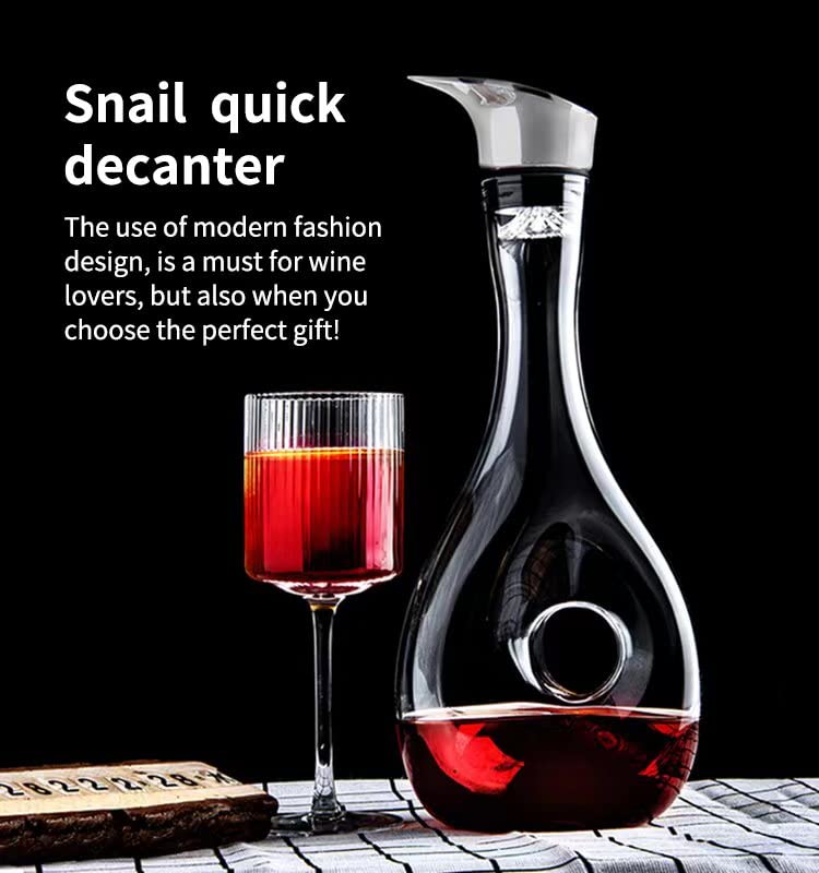 Wine Decanter Built-in Aerator Pourer,Hand Blown Crystal Carafe,Wine Carafe Red Wine Decanter,Pierced Decorative Snail Red Wine Decanters