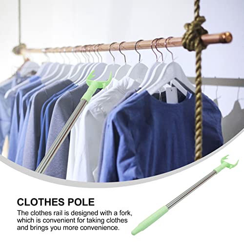 Curtain Rod Hooks Closet Reacher Pole Clothes Laundry Drying Rack Pole: 2pcs Retractable Coat Hanger Rod Adjustable Clothes Tension Pole Clothesline Prop Pole Metal Hangers