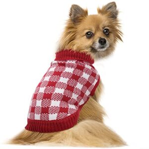 dog sweater, nobleza turtleneck thick knitted cat sweater with classic plaid pattern, warm & soft dog christmas outfit for small medium large dogs puppies cats