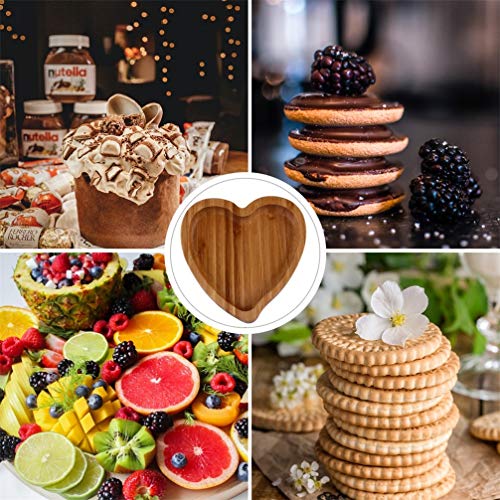 NUOBESTY Heart Shaped Wooden Tray, Wood Jewelry Display Food Serving Reusable Dish Trinket Organizer Platter Table Decoration for Home Office