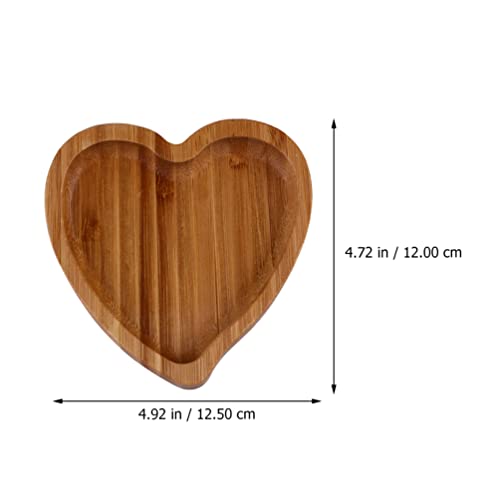 NUOBESTY Heart Shaped Wooden Tray, Wood Jewelry Display Food Serving Reusable Dish Trinket Organizer Platter Table Decoration for Home Office