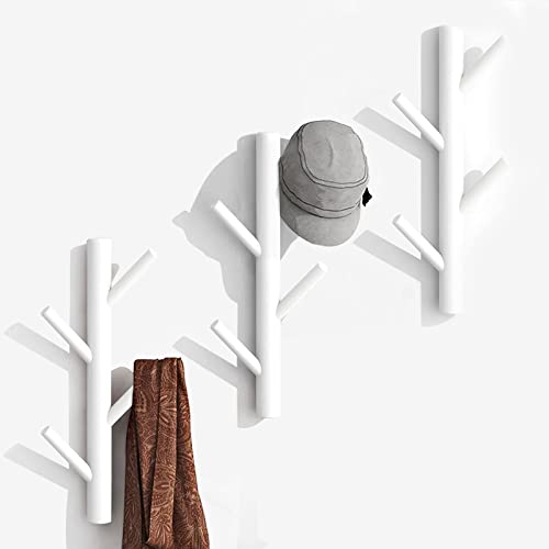 Liywall - 4 Hooks Hanging Pegs Modern Wall Mounted Coat and Hat Rack,Wood Hook Wall Decor Hanger for Bedroom and Bathroom，Heavy Duty Easy Assembly - 3 Pack White