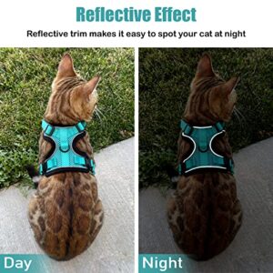 Mewo Cat Harness and Leash - Escape Proof, Soft, Comfortable, Reflective, & Adjustable, for a Safe & Snug Fit (Aqua Marine, Small)