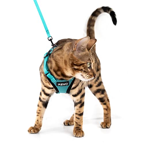 Mewo Cat Harness and Leash - Escape Proof, Soft, Comfortable, Reflective, & Adjustable, for a Safe & Snug Fit (Aqua Marine, Small)