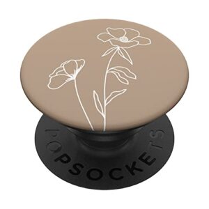 boho neutral beige aesthetic minimalist floral line art tan popsockets swappable popgrip