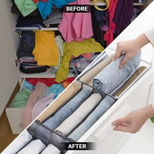 VIOSHOP 5 PCS Wardrobe Clothes Organizer for Folded Clothes 7 Grids Closet Organizers and Storage, Clothes Storage Organizer, Closet Organizer bins for Thin Jeans Leggings TShirt Shorts (Gray)