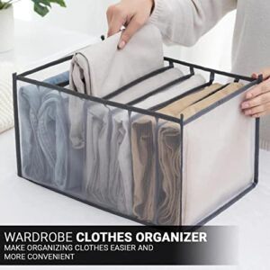 VIOSHOP 5 PCS Wardrobe Clothes Organizer for Folded Clothes 7 Grids Closet Organizers and Storage, Clothes Storage Organizer, Closet Organizer bins for Thin Jeans Leggings TShirt Shorts (Gray)