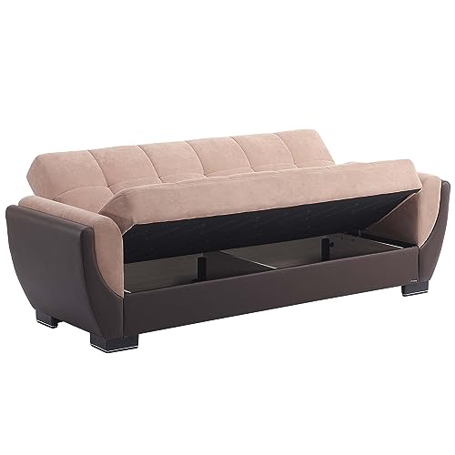 Ottomanson Legacy Air Collection Upholstered Convertible with Storage, Sofabed, Beige/Brown-PU