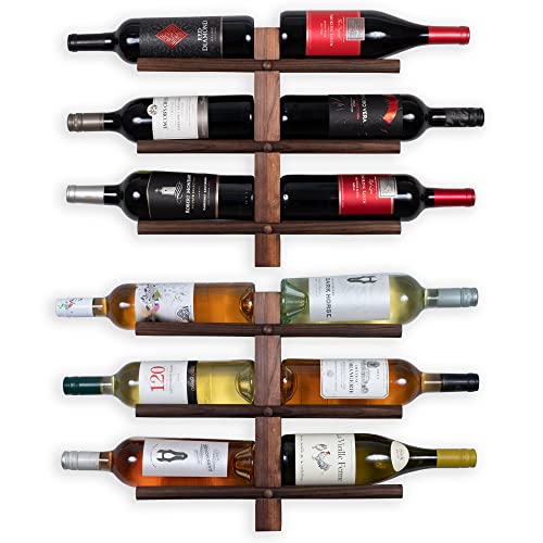 Rustic State Kuntra Wall Mounted Wood Vertical Wine Rack Holder Storage Shelf Organizer for 12 Bottles - Home, Kitchen, Dining Room Bar Décor - Walnut