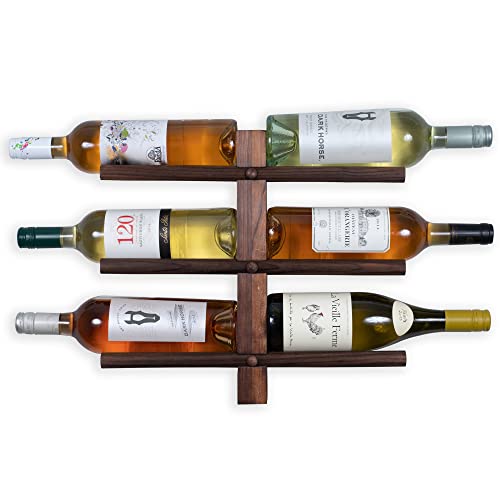 Rustic State Kuntra Wall Mounted Wood Vertical Wine Rack Holder Storage Shelf Organizer for 12 Bottles - Home, Kitchen, Dining Room Bar Décor - Walnut