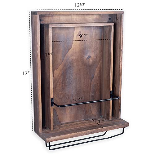 Rustic State Kayra Wall Mounted Wood Wine Bottle Box Rack with Cork Storage Glassware Holder Stemware Shelf Organizer - Home, Kitchen, Dining Room Bar Décor - Walnut