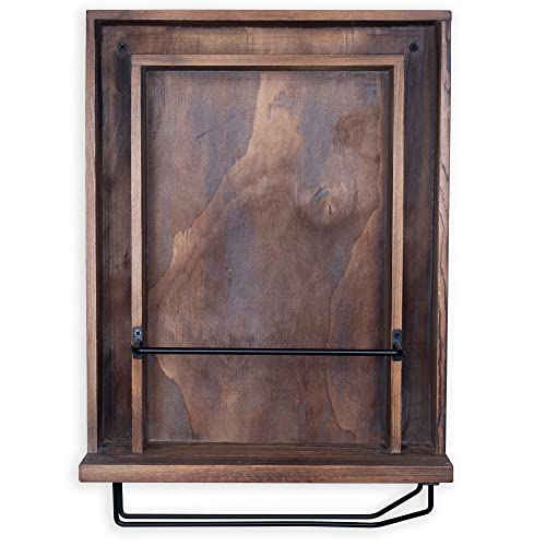 Rustic State Kayra Wall Mounted Wood Wine Bottle Box Rack with Cork Storage Glassware Holder Stemware Shelf Organizer - Home, Kitchen, Dining Room Bar Décor - Walnut