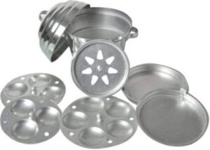 kansara idli cooker aluminium traditional and standard idli maker (total 6 plates), color - silver