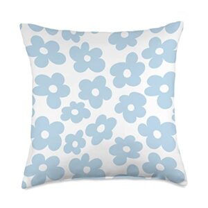 flower aesthetic co. aesthetic light blue flowers retro daisy throw pillow, 18x18, multicolor
